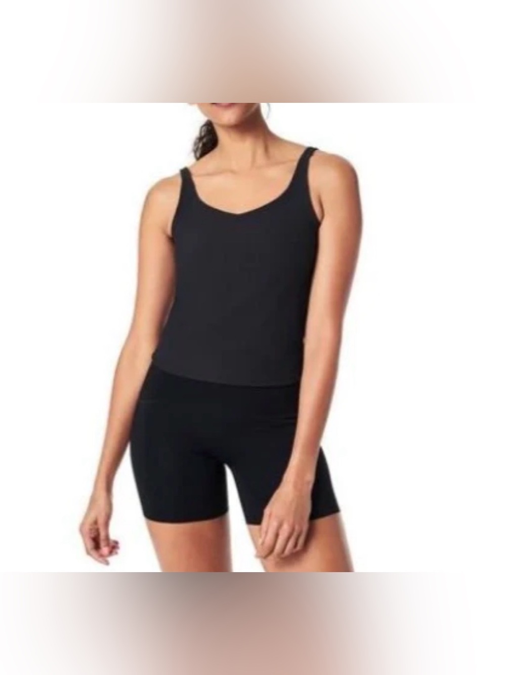 SPANX® Contour Rib Shelf Bra Cropped Tank Black Charcoal Sz M